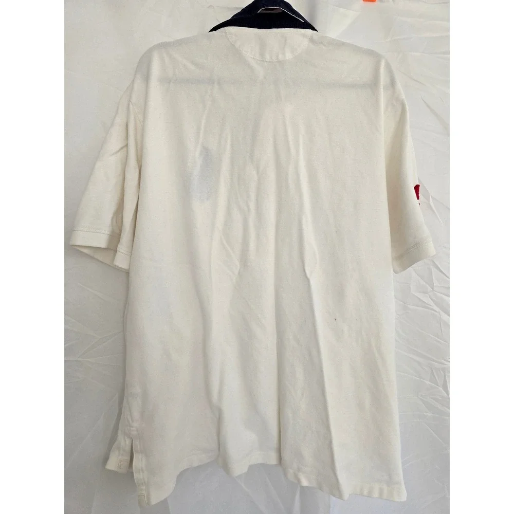 Vintage Polo Ralph Lauren Mens Rugby Shirt White Navy Trim Big Pony Logo Size LT